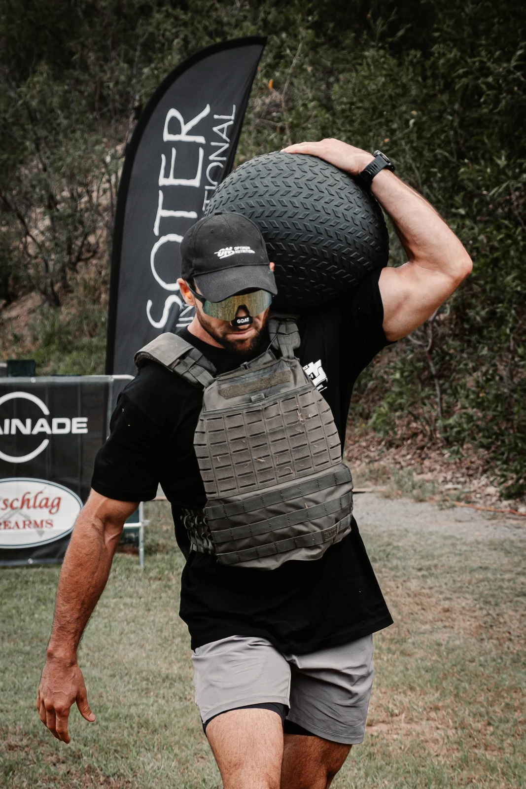 Athlete carrying medicine ball at Tier 1 Games